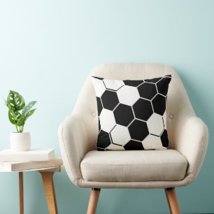 Coussin Géométrique Hexagone Élégant Blanc & Noir