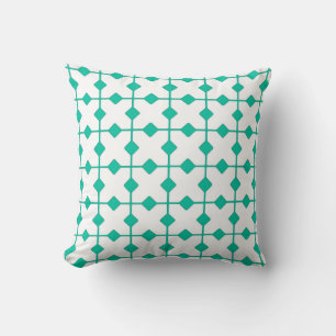 Coussin Géométrique moderne, Diamants - Turquoise et blanc