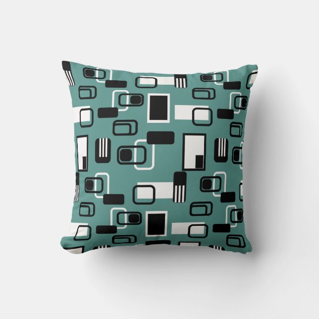 Coussin Géométrique moderne du milieu du siècle Turquoise  (Recto)
