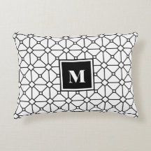 Coussin géométrique noir et blanc d'accent de