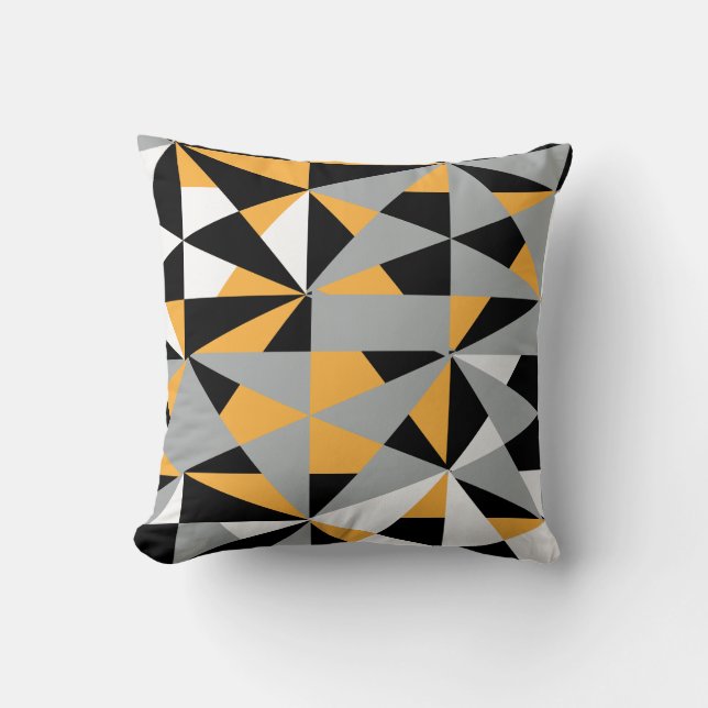 Coussin Géométrique Rétro Funky Mustard Jaune Blanc Noir (Recto)