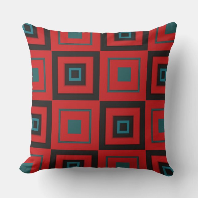 Coussin géométrique rouge, noir et turquoise (Recto)