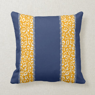 Coussin Géopard, bleu marine, blanc, jaune moutarde, cous