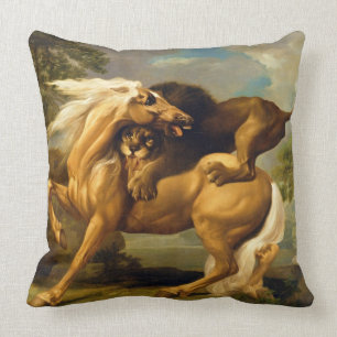 Coussin George Stubbs   un lion attaquant un cheval,
