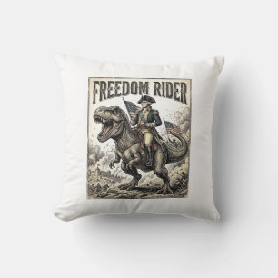 Coussin George Washington patriotique à cheval sur T-rex L