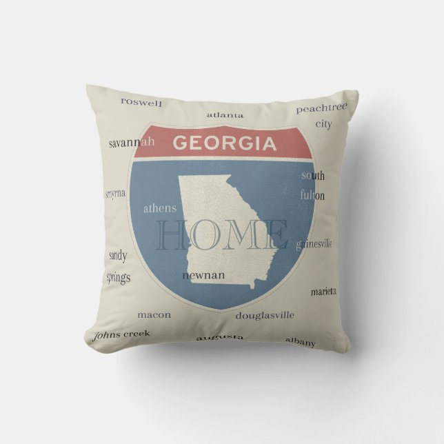 Coussin Georgia Home Throw Pillow with Cities – Custom (Recto)