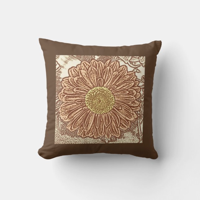 Coussin Gerbera Daisy Block Imprimer - brun et bronze (Recto)