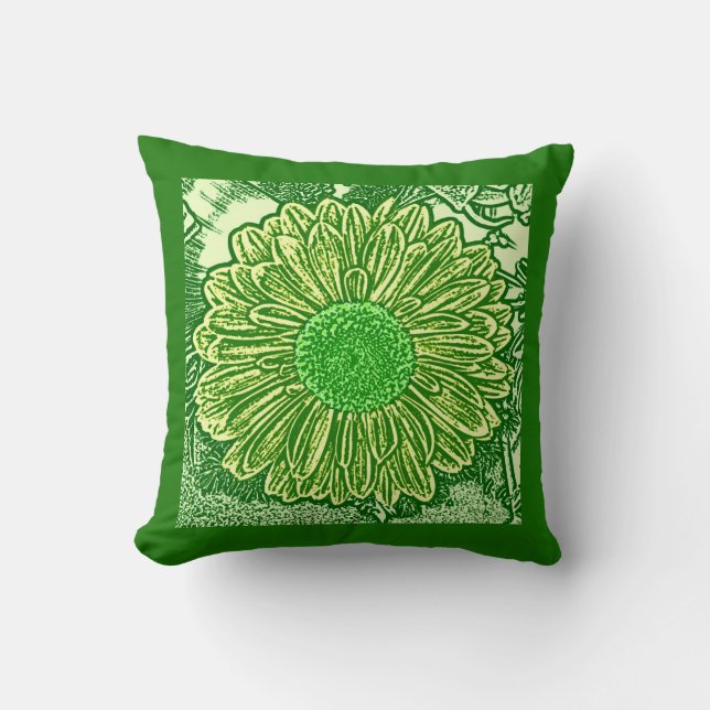 Coussin Gerbera Daisy Block Imprimer - vert citron (Recto)