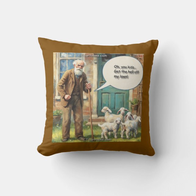 Coussin Get Off My Lawn – Goat Edition (Recto)