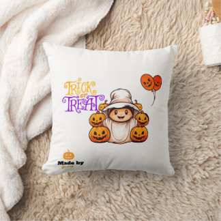 Coussin Ghost mignon avec Bac Citrouille ou traiter Hallow