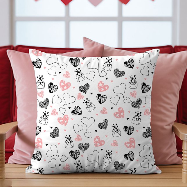 Coussin Gift for Wife Valentine Pillow Pink Black Hearts (Gift for Wife Valentine Pillow Pink Black Hearts)