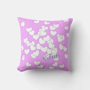 Coussin Gina - Nom Modèle rose mignon Avec Coeurs Blancs