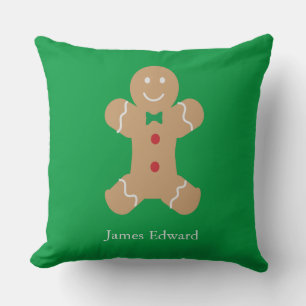 Coussin Gingerbread Man Cookie avec nom personnalisé