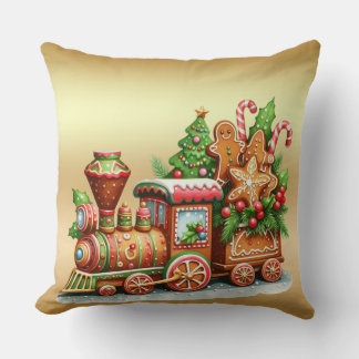 Coussin Gingerbread Train Holiday Throw Pillow