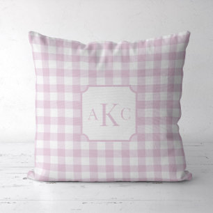 Coussin Gingham à carreaux rose monogrammé 