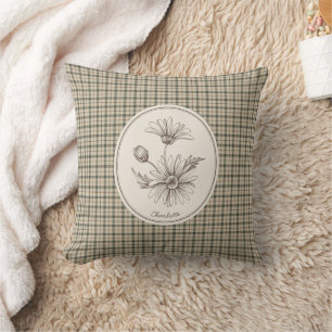 Coussin Gingham Botanique Floral Vintage