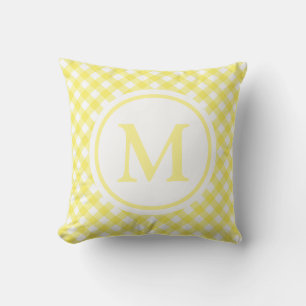 Coussin Gingham Monogramme Jaune Ensoleillé