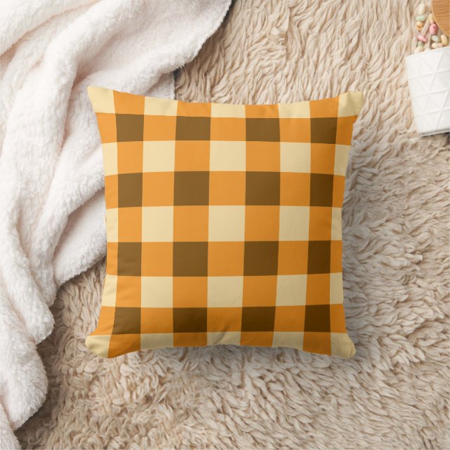 Coussin Gingham Plaid in Brown Orange and Beige (Couverture)