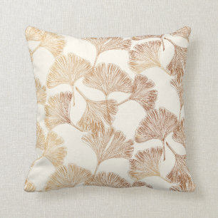 Coussin Gingko or feuille sur papier peint crème toile iv