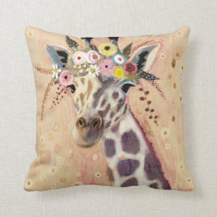 Coussin Girafe de Klimt   orné en fleurs