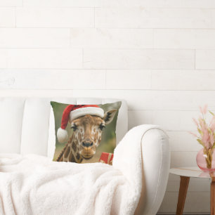 Coussin Girafe de Noël avec cadeau de fête