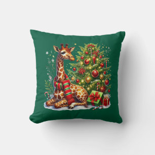 Coussin Girafe festive de Noël de vacances