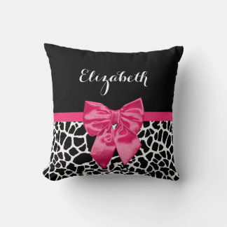 Coussin Girafe noire mignonne Imprimer fille rose Bow et n