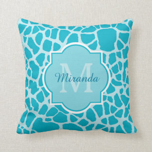Coussin Girafe Turquoise Moderne Imprimer Monogramme Avec