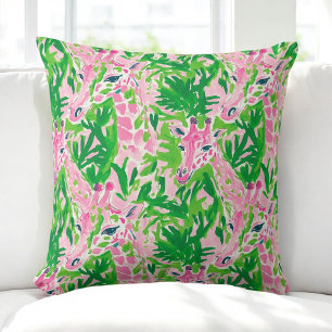 Coussin Girafes Prépa Rose Vert Tropical