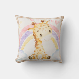 Coussin Giraffe avec Puffy Arc-en-ciel Nuages Coeurs