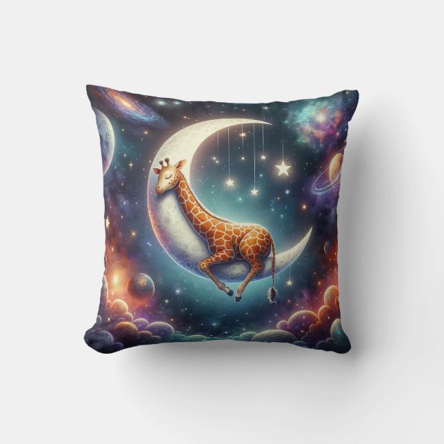 Coussin Giraffe de bébé céleste dormant sur la lune et les (Recto)