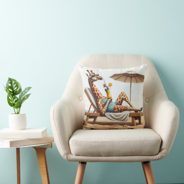 Coussin Giraffe De Plage Boire Un Cocktail (Chaise)