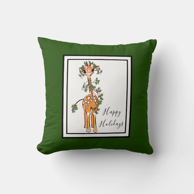 Coussin Giraffe de vacances - rouge et vert Holly (Recto)