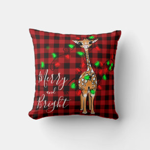 Coussin Giraffe Festive, lumière scintillante, plaid rouge