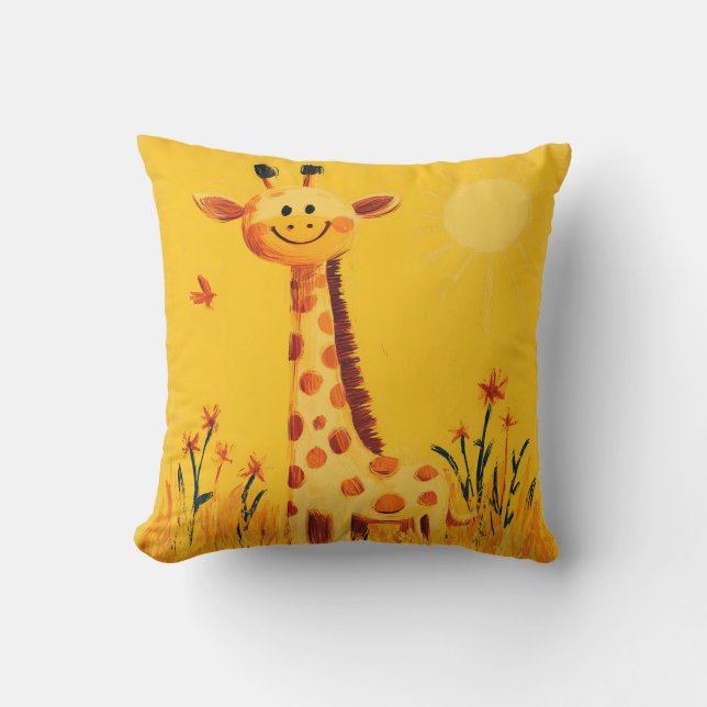 Coussin Giraffe Jaune Sunny Safari Salle Enfants Nursery (Recto)