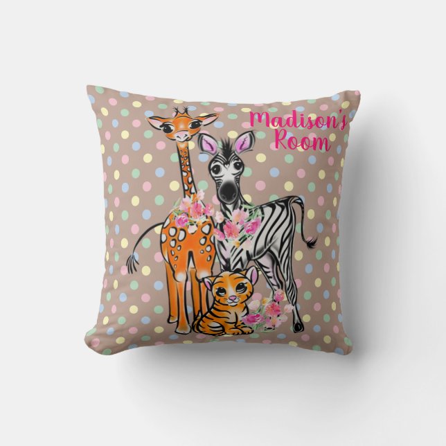 Coussin Giraffe mignonne, Zèbre, Tigre | Amis Safari Thro (Recto)