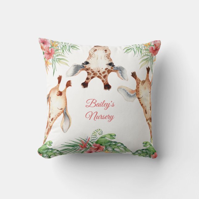 Coussin Giraffe personnalisée rose floral (Recto)