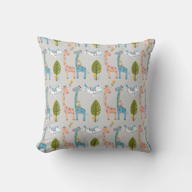 Coussin Giraffe Zebra Et Motif De Singe (Recto)