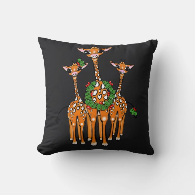 Coussin Giraffes Festive, Couronne Holly, Bravo (Recto)