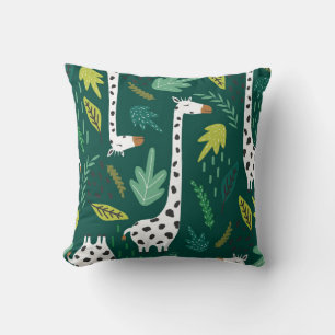 Coussin Giraffes, feuille, fond dessiné à la main. Coloré