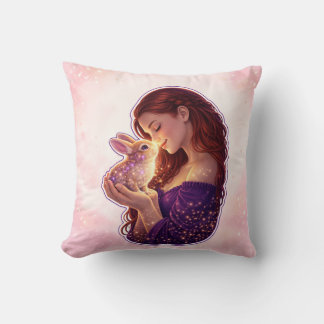 Coussin Girl and Bunny Love Throw Pillow