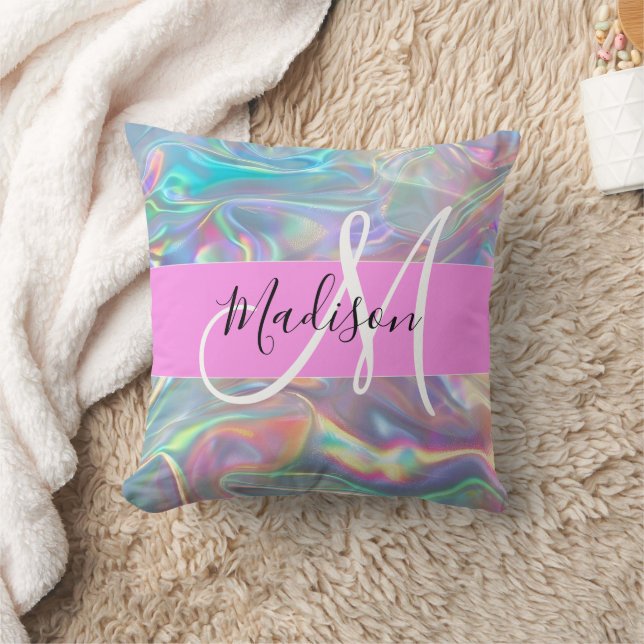 Coussin Girl Rainbow Holographic Iridescente Monogramme No (Couverture)