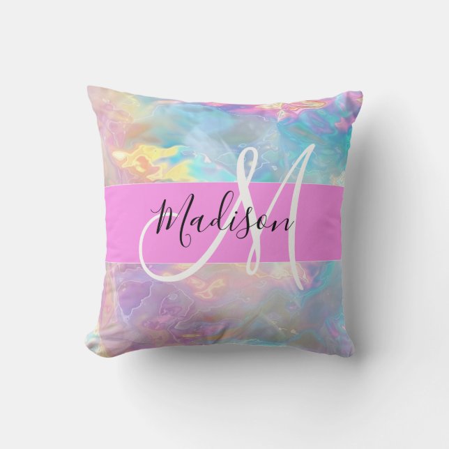 Coussin Girl Rainbow Holographic Iridescente Monogramme No (Recto)