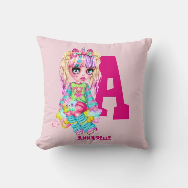 Coussin Girls Cute Unicorn Personnalisé Nommé Monogramme (Recto)
