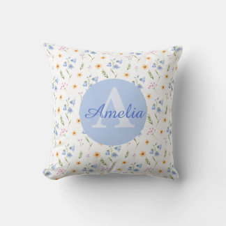 Coussin Girls Floral Pattern Monogram Name Kids Pillow