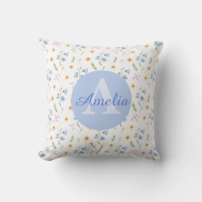 Coussin Girls Floral Pattern Monogram Name Kids Pillow (Recto)