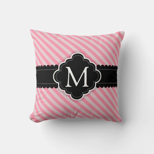 Coussin Girls Rose Stripes Motif Black Custom Monogramme (Recto)