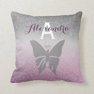 Coussin Girly Argent et Violet Monogrammé