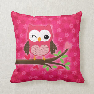 Coussin Girly mignon de hibou de roses indien personnalis