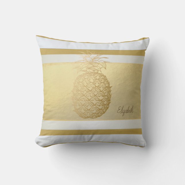Coussin Girly Modern Gold Stripes, Or Ananas (Recto)